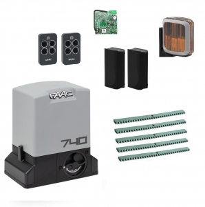 FAAC 740KIT FULL-A5 Автоматика для откатных ворот 740KIT FULL-A5, комплект: привод, радиоприемник, 2 пульта, фотоэлементы, лампа, 5 реек