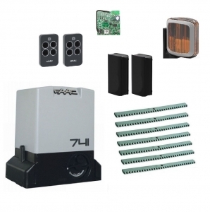 FAAC 741KIT FULL-A7 Автоматика для откатных ворот 741KIT FULL-A7, комплект: привод, радиоприемник, 2 пульта, фотоэлементы, лампа, 7 реек