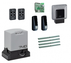 FAAC 740KIT FULL4 Автоматика для откатных ворот 740KIT FULL4, комплект: привод, радиоприемник, 2 пульта, фотоэлементы, лампа, 4 рейки