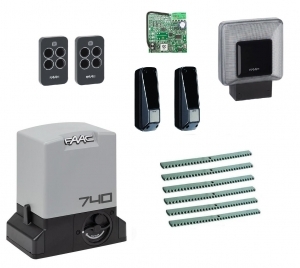 FAAC 740KIT FULL6 Автоматика для откатных ворот 740KIT FULL6, комплект: привод, радиоприемник, 2 пульта, фотоэлементы, лампа, 6 реек