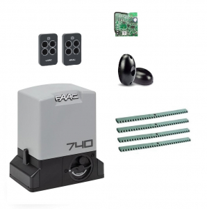 FAAC 740KIT-FK4 Автоматика для откатных ворот 740KIT-FK4, комплект: привод, радиоприемник, 2 пульта, фотоэлементы, 4 рейки
