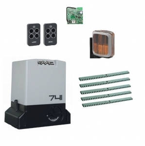 FAAC 741KIT-LA5 Автоматика для откатных ворот 741KIT-LA5, комплект: привод, радиоприемник, 2 пульта, лампа, 5 реек